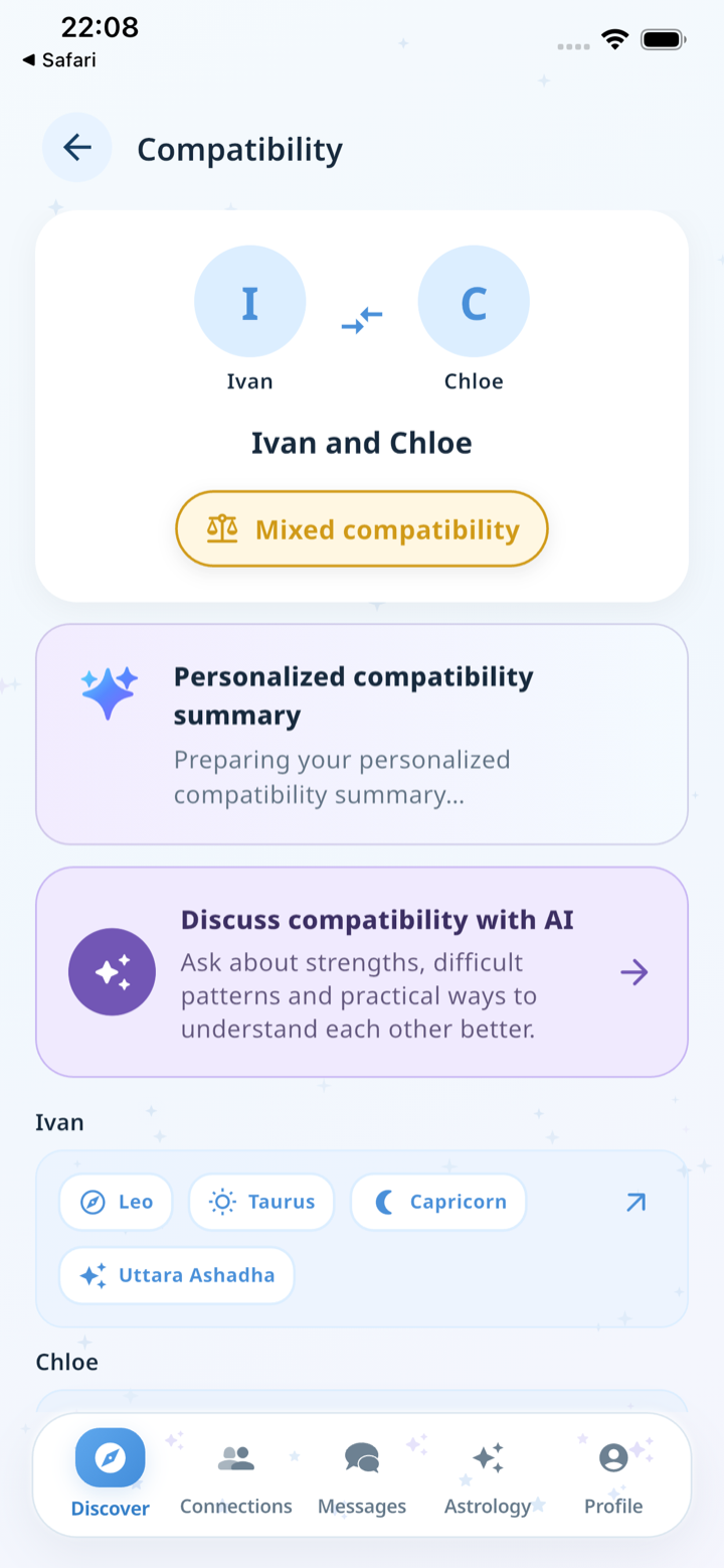 Cosmingle compatibility screen