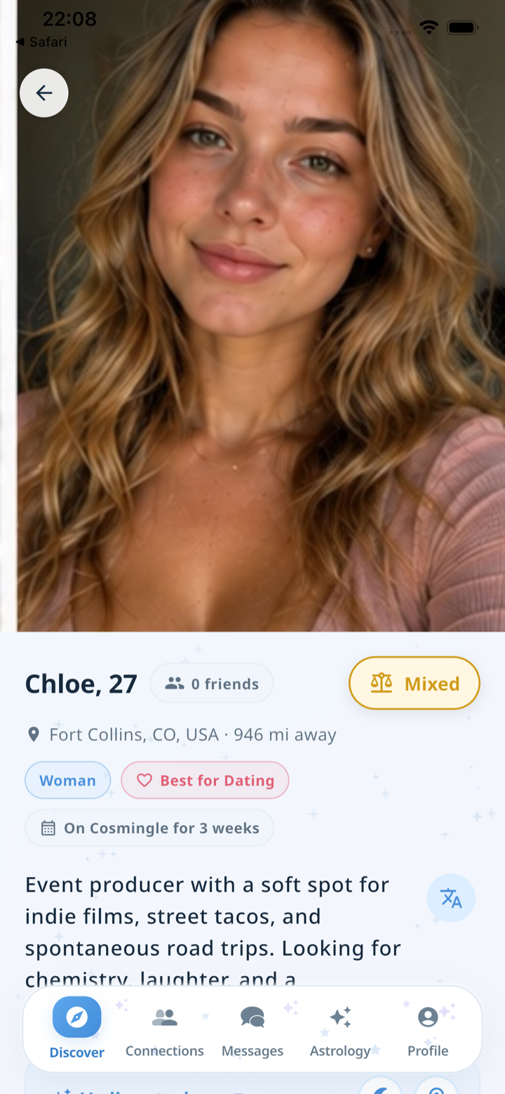 Cosmingle member profile screen